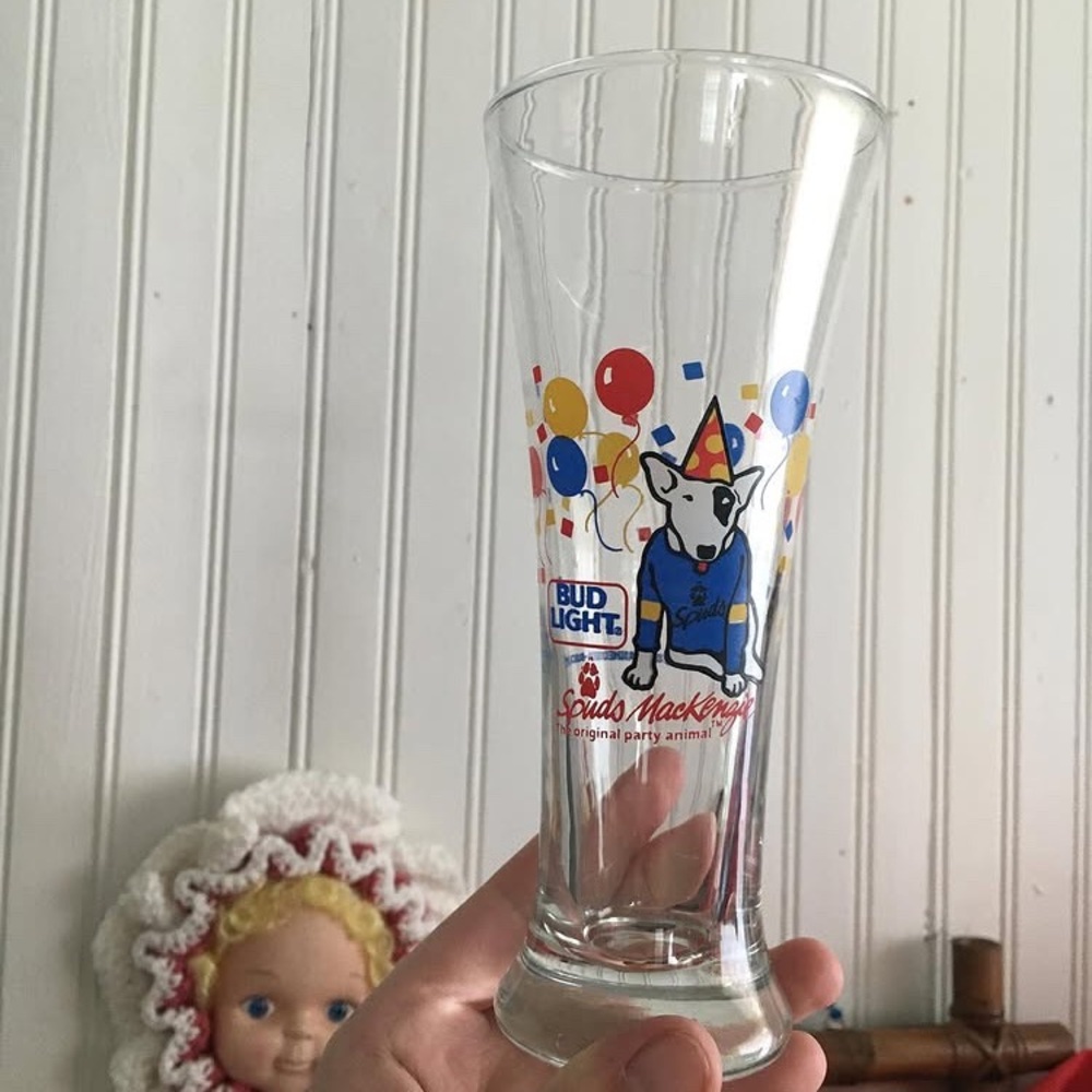 1980s Bud L I G h T birthday balloon drinking glass
